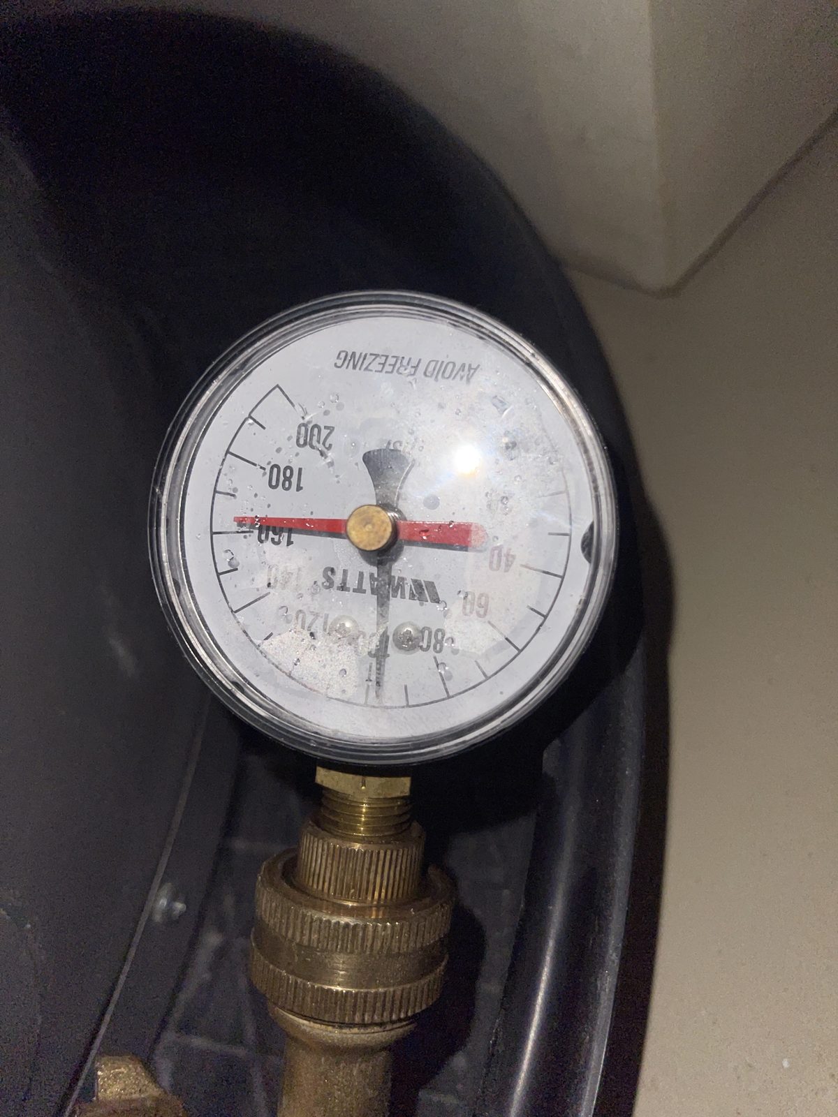 Pressure gauge reading ~100 PSI — too high